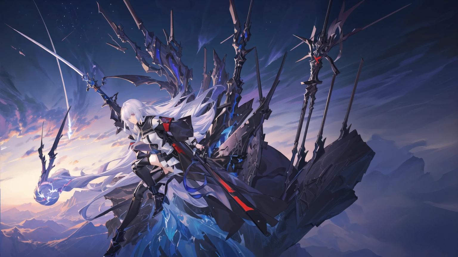 Anime girl with long white hair holding a sword in her hand, from Arknights, White-haired God, Spectacular artwork of anime, Arknights, anime art wallpaper 4k, anime art wallpaper 4k, Anime fantasy artwork, 4k anime wallpaper, Detailed anime art, Detailed anime artwork, Amazing anime 8k, Detailed digital anime art, anime wallpaper 4k