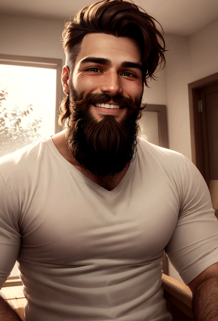 man smiling unshaven beard with shirt
