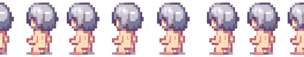 character chips , masterpiece , best quality , pixel , pixel art , xiangsu , xiang su , sequence frames , side , oblique view , 1 girl ,full body , white background , deformed , sexy , chibi , Highly Exposed , the very same person , walking , zombie , gray hair , nude