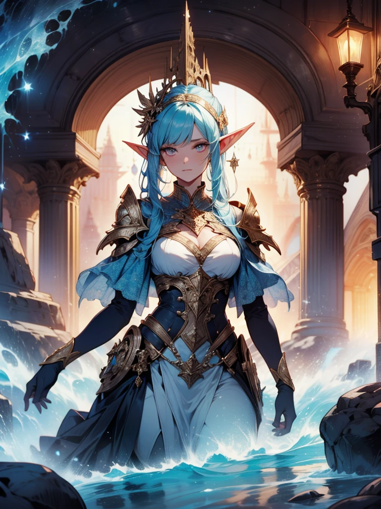 comely, detailded, Masterpiece artwork, Workspace, 8K, 4K, caves, crystallized, Crystal Elf, Woman, Eyes of the ocean, Fantastic, incredible quality, illuminated lighting,