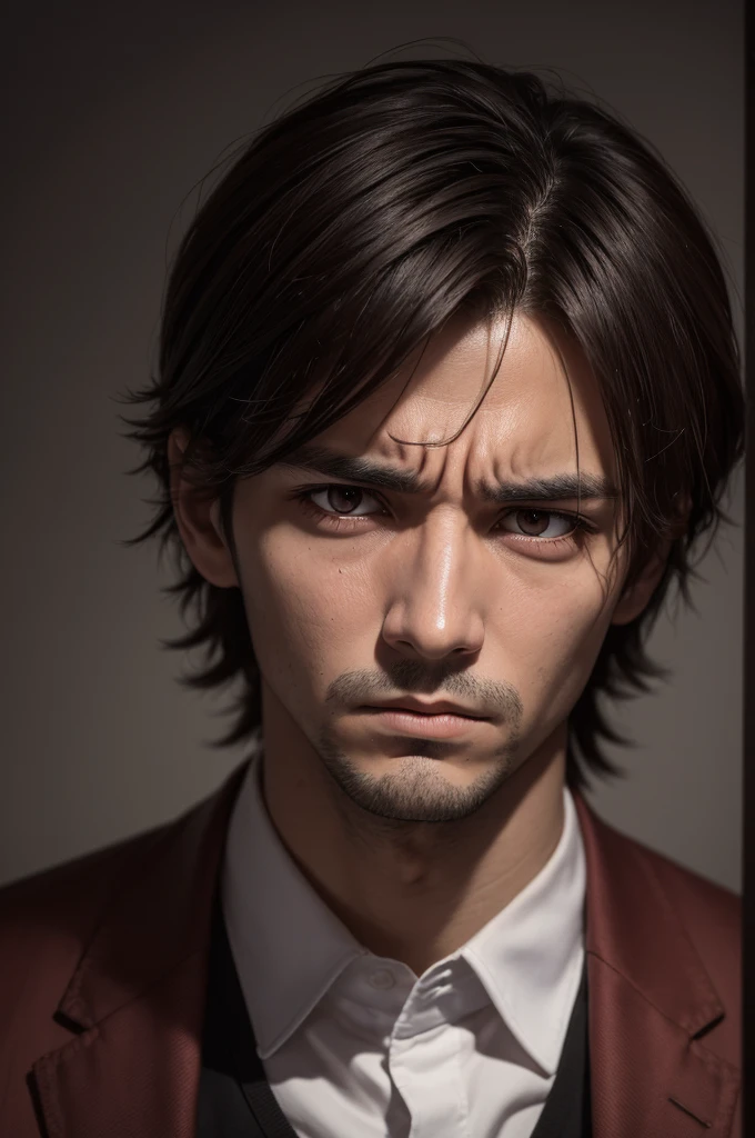 Man with a sad expression on his face, Desgosto, with tired red eyes