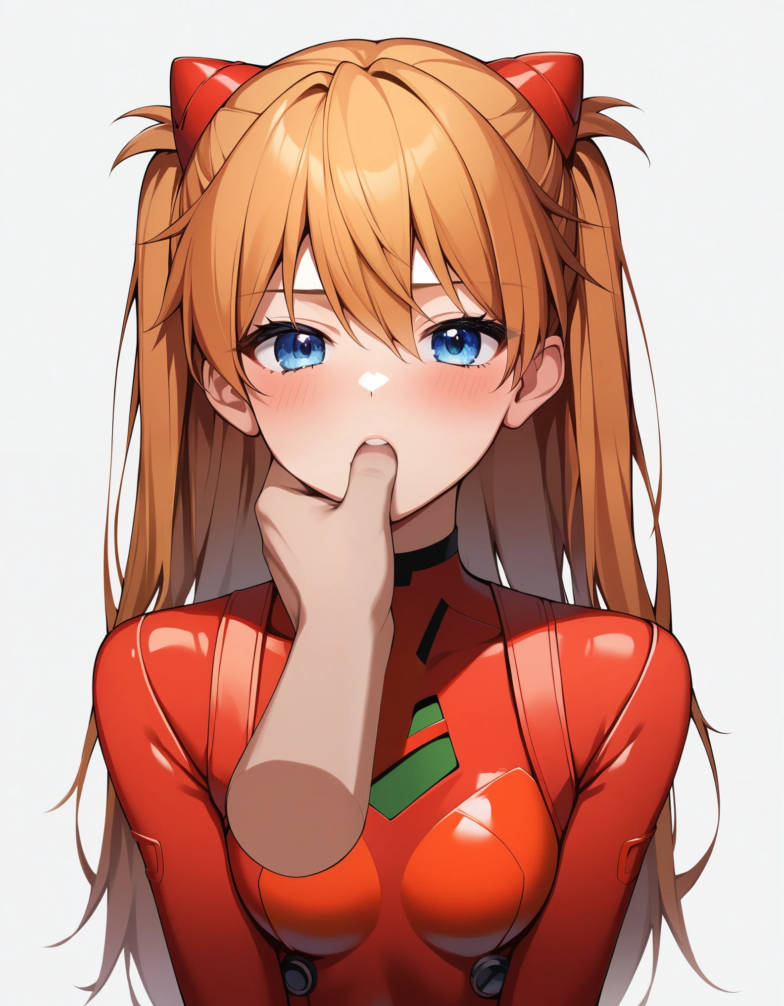 score_9, score_8_up, score_7_up, score_6_up, BREAK, source_anime,
chin grab, 1girl,  asuka langley, red plug suit, looking at viewer, blush, upper body,
1boy, disembodied limb, disembodied arm,
white background   