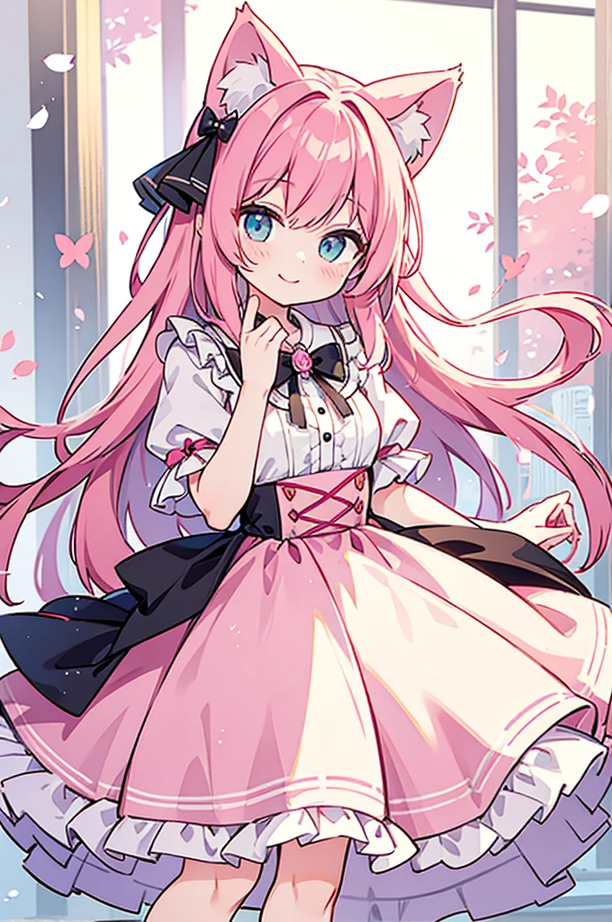 Cat ear、Pink Hair、smile、dress、Highest quality、masterpiece