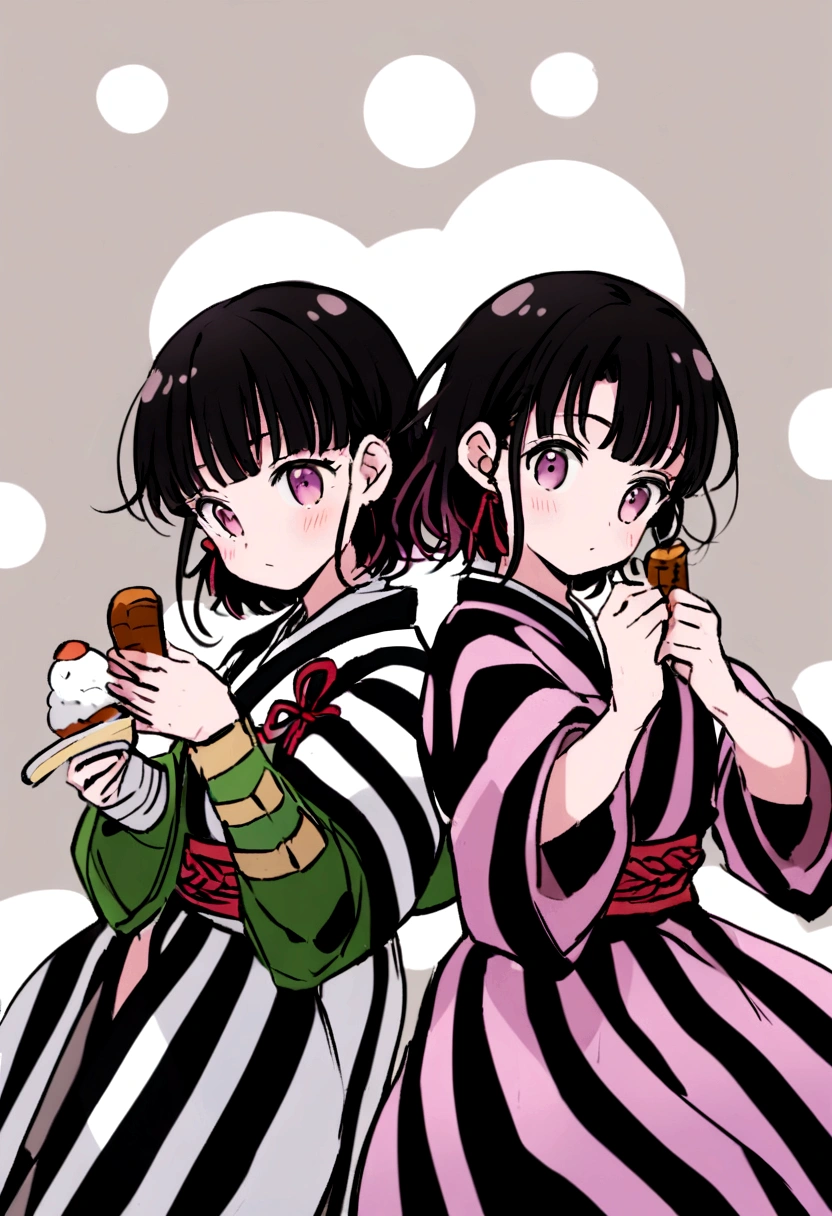Kanao Tsuyuri in the form of a demon slayer holds a tanjiro kamado in his hands 