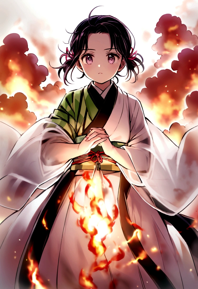 Kanao Tsuyuri in the form of a demon slayer holds a tanjiro kamado in his hands