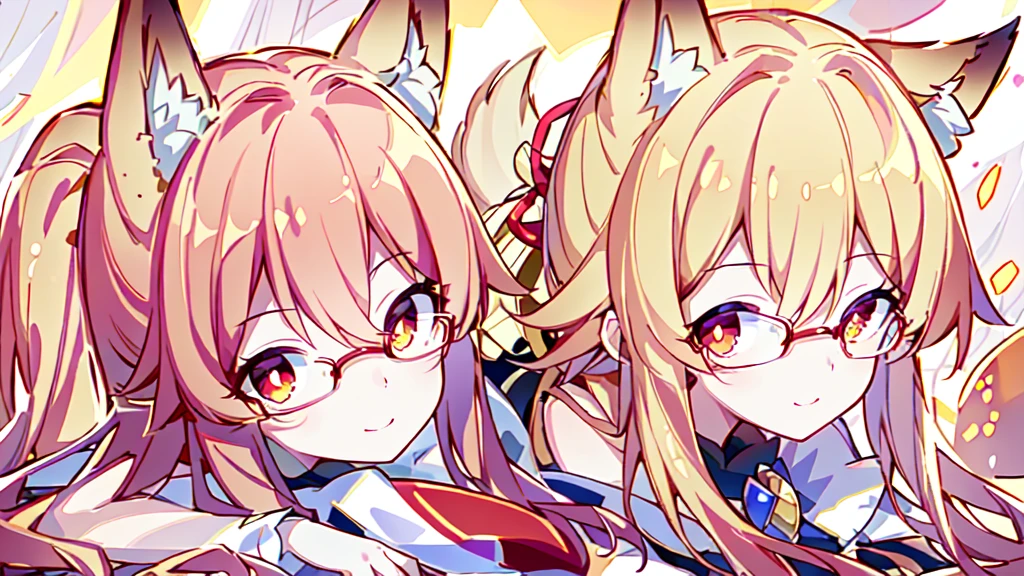 ((Best quality)), ((masterpiece)), (detailed), best quality，8K，original photo，Red Fox Maiden，touch fox，Castle Background， Liveliness. Carefree happy joy bokeh background. Quiet aesthetics. Soft lighting. Artistic Lighting. Gold frame glasses