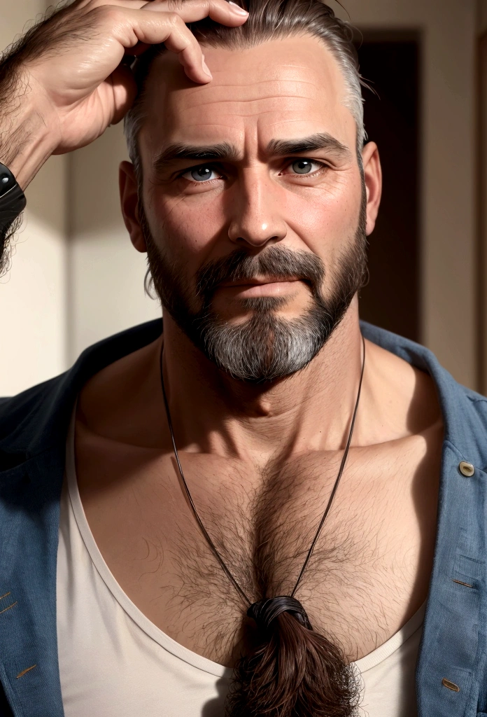 45 year old man with thin beard, combed hair