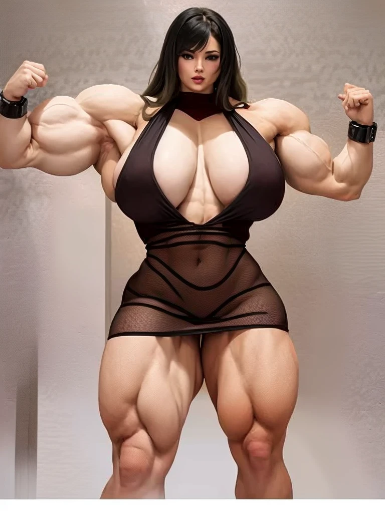 Cartoon of a woman in a short dress standing in a room, giantess art, muscular girl, giantess, muscular ultraviolent woman, succubus in tight short dress, strong and imposing, muscular and scary, exaggeratedly large physique, huge legs towering over you, feminine and muscular, imposing and dominating, incredibly strong and tall, woman strong, extremamente musculoso