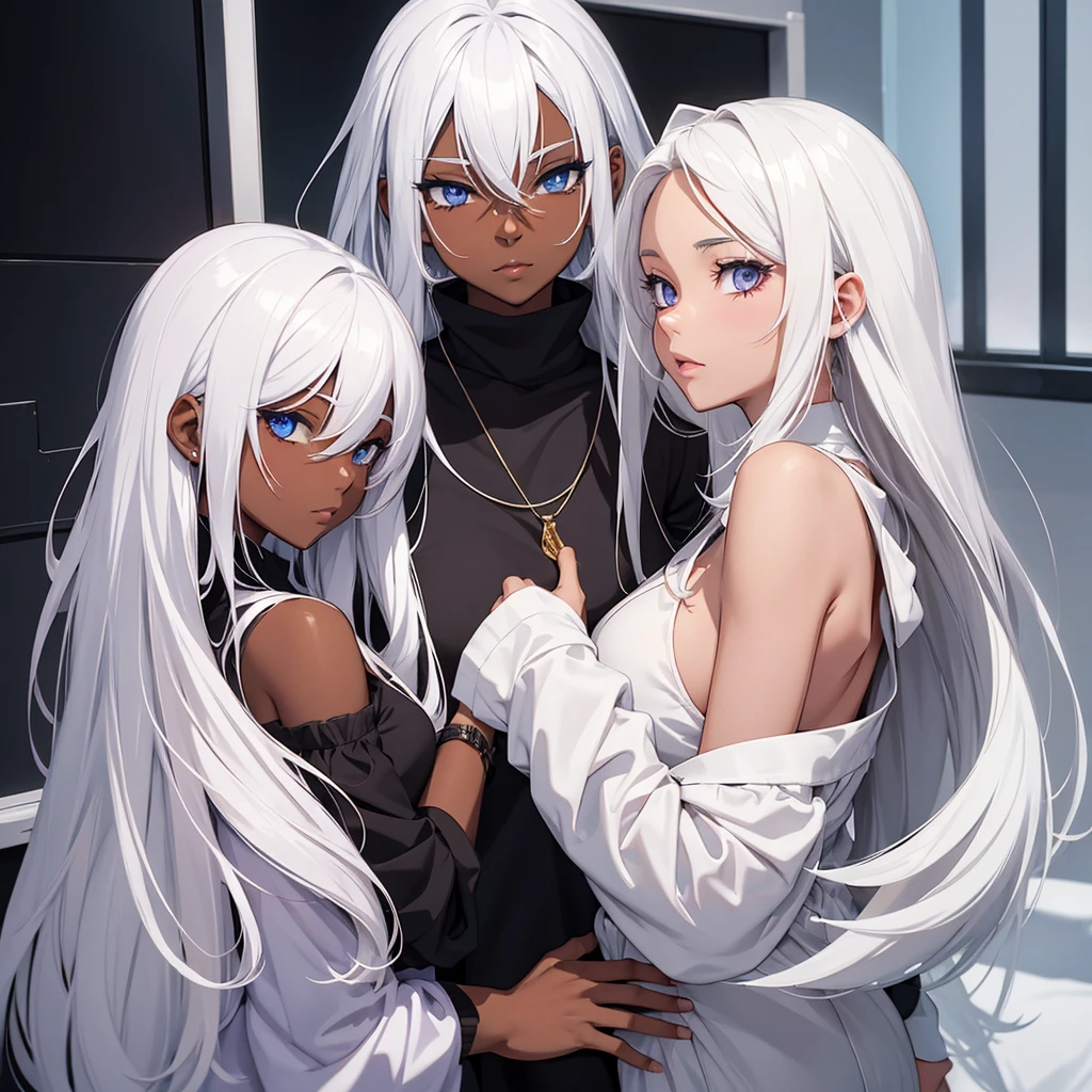 Dark skin anime trap with white hair
