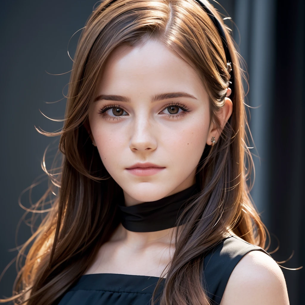 a close up of a woman with long hair wearing a black dress, photo of Emma Watson, portrait photo of Emma Watson, Emma Watson, Emma!! Watson!!, clear portrait of Emma Watson, face of Emma Watson, karol bak of Emma Watson nun, Emma Watson portrait, Emma Watson as driada, Prominent Jawline, portrait of Emma Watson