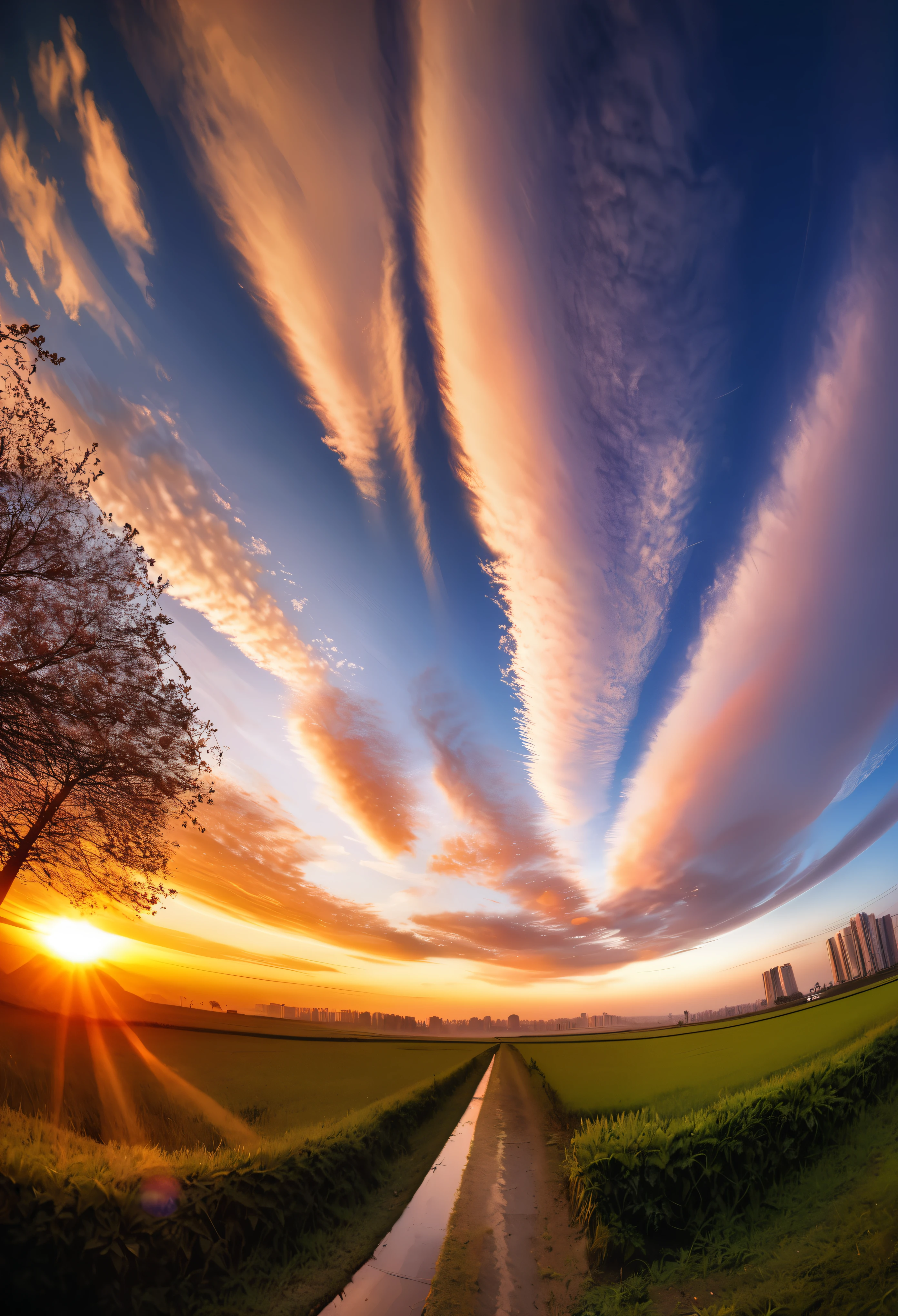 Landscape Photography, 360° panoramic view, 
BREAK The sun sits in the center, The perfect fisheye lens, Lens flare, 
BREAK Every 15° time-changing sky, 
BREAK Dazzling Morning Sun, Aesthetic transparent light shine, Localized mirage, morning haze, 
BREAK Sunset dyed in twilight, A melancholy stagnation, Localized mirage, Sunset, 
BREAK Seamlessly transition between completely contrasting scenes, Every 15°, Perfect job, 
BREAK Highest quality photo printing, Transparent Full color, Realistic Photographic Images, 
wonderful shot, Moderately adjust the sunset, Highlighting the sunrise morning, 
BREAK Highest Quality, Highest quality, Highest Resolution, Super Retina, 
BREAK The sunrise blows away the sunset, Localized transparency, Refreshing, 