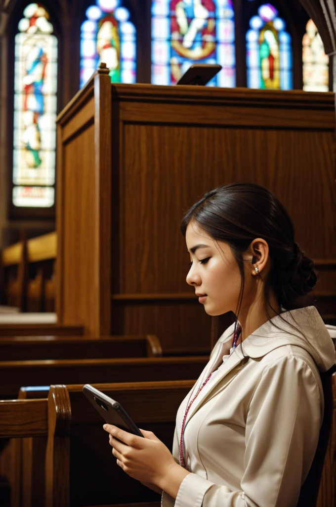 Using phone while listening sermon in the church