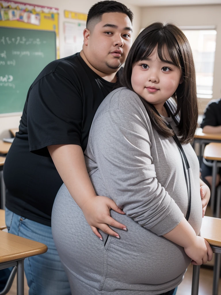 a fat  obese ,chubby overweight ,young fat girl in ,cute plump schoolkid,heavy set young girl,thick  student,extremely obese young female student,very fat and heavy young girl,stout short haired girl in school,chubbychild in classroom,cute pudgy young student,hands like hugging