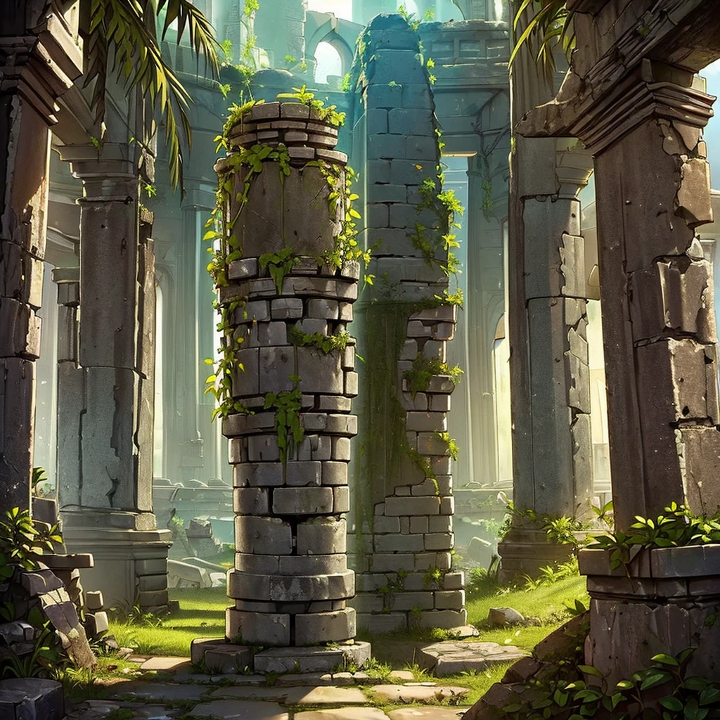 ((((No humans))))、Highest quality, Best Quality,((((Ancient ruins、rock、get lost、In the dungeon))))、Yellow glowing pedestal