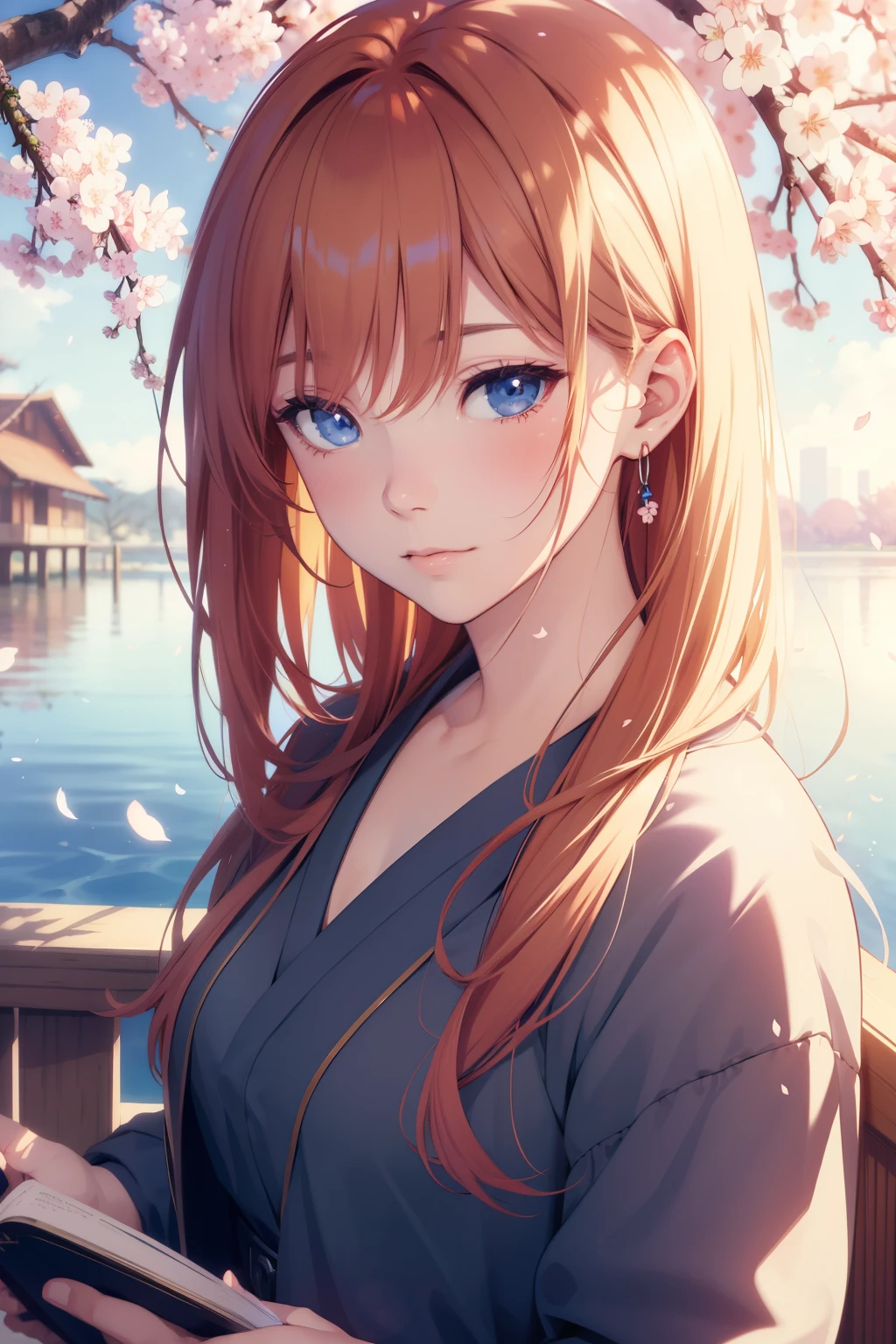  (masterpiece, 8K, Absurd, Digital Art, Digital Illustration, Realistic, Very detailed, Realistic lighting), (Perfect Face, Perfect Eyes, Perfect body), male,1 person, 20代の若いネクロマンサーのmale,Reading under the cherry blossom tree, Sit under the tree, spring afternoon, Wide shot including cherry blossoms, Eye height, Soft sunlight, Character peaceful face, Textured and tranquil, Calm and joyful, Anime Style, Fascinating anime, Pixiv Fan Art,