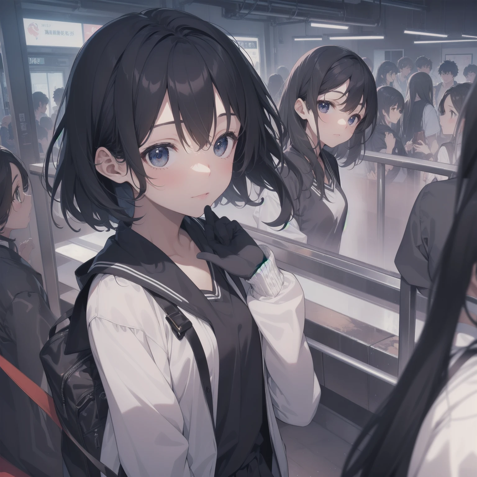 ultra-absurdres-Top quality by artist God, ultra-detailed, high resolution, anime moe artstyle, best anime 8k konachan wallpaper, pixiv contest winner, pool:2810, perfect anatomy,break, 1girl, (Please draw a girl walking sleepily to school alone. )break,(Solo,little female, 13-year-old:1.3),Full limbs, complete fingers,a junior high school student, (very short hair), short cut, flat chest, , small butt, small black eyes, beautiful detailed eyes, well-proportioned iris and pupils, expressive eyes, highres detailed hair, soft expression, salor school_uniform, sailor collar, serahuku, bow, pleated skirt,(Detailed Lighting), (Detailed background), in the School commute route. break,super detailed skin, Best cinematic lighting powered by famous artist, 8k,beauty illustration,photoshop_(medium),very aesthetic,break,((artist:saiguchi_otoufu )), artist:clamp ,artist:carnelian ,artist:kantoku ,