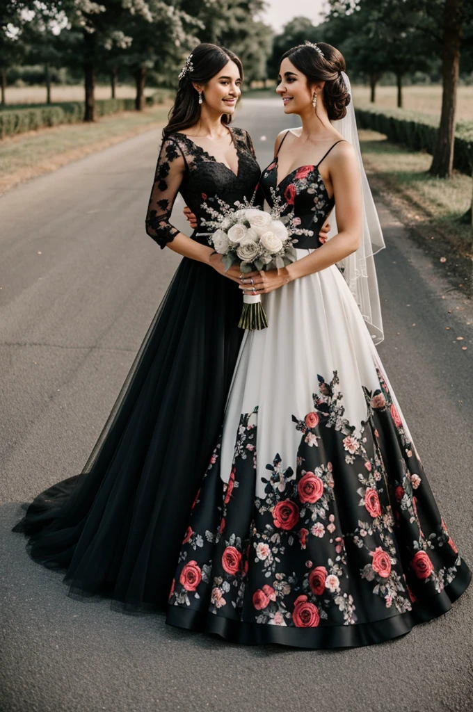 Black floral wedding dress
