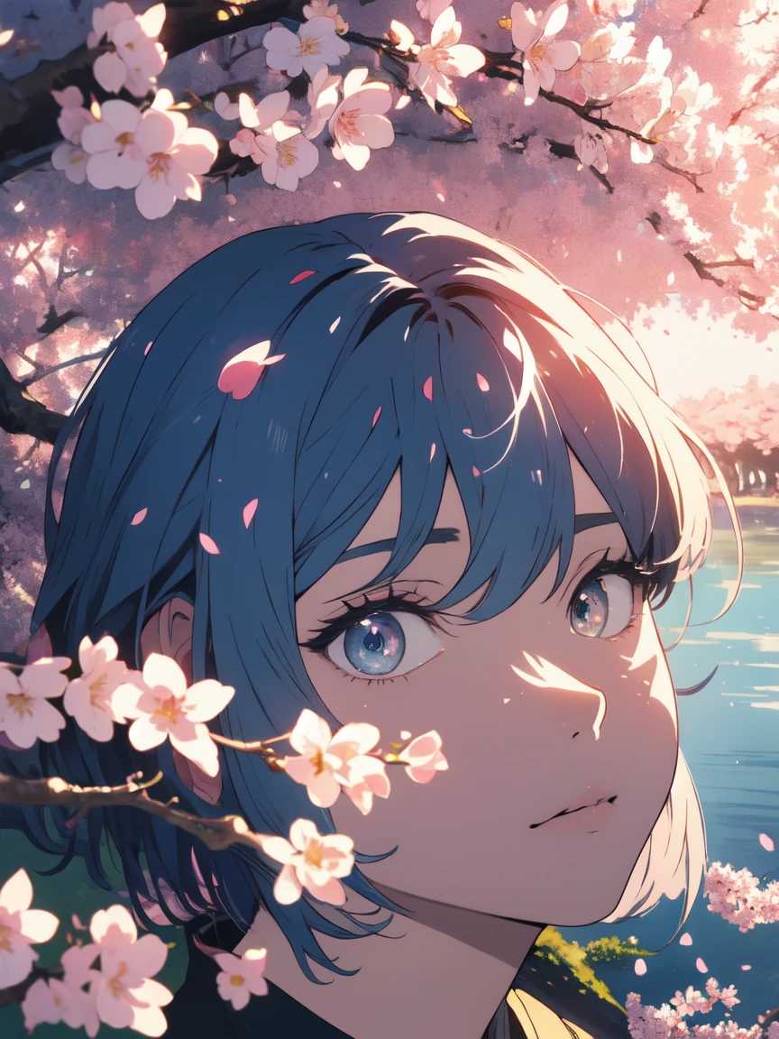  (masterpiece, 8K, Absurd, Digital Art, Digital Illustration, Realistic, Very detailed, Realistic lighting), (Perfect Face, Perfect Eyes, Perfect body), male,1 person, 20代の若いネクロマンサーのmale,Reading under the cherry blossom tree, Sit under the tree, spring afternoon, Wide shot including cherry blossoms, Eye height, Soft sunlight, Character peaceful face, Textured and tranquil, Calm and joyful, Anime Style, Fascinating anime, Pixiv Fan Art,