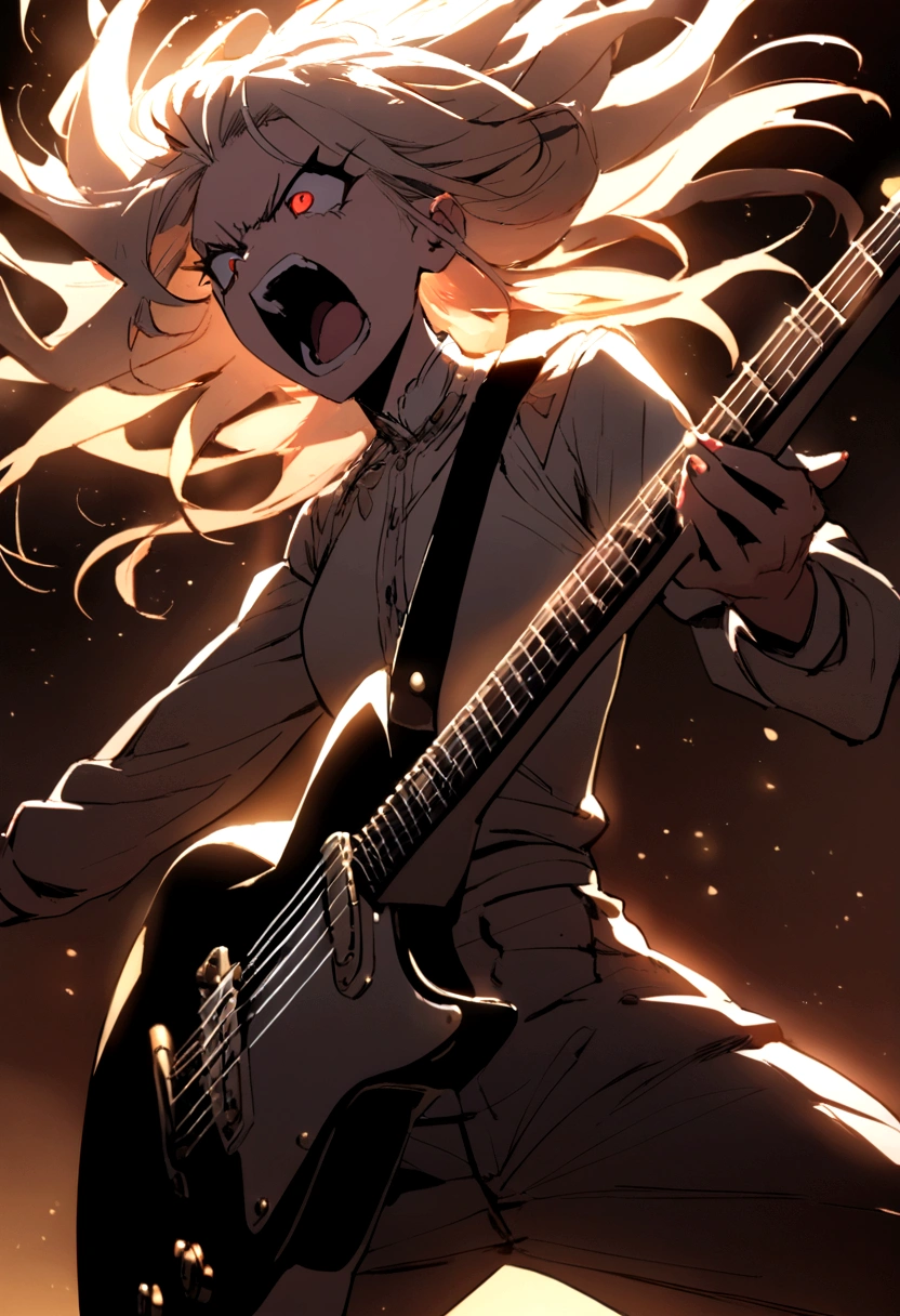 Angel playing a screaming guitar