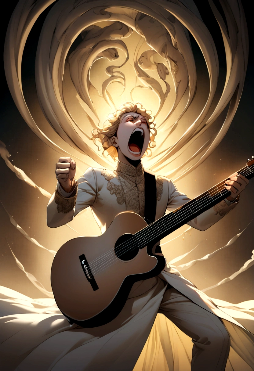 Angel man playing a guitar screaming