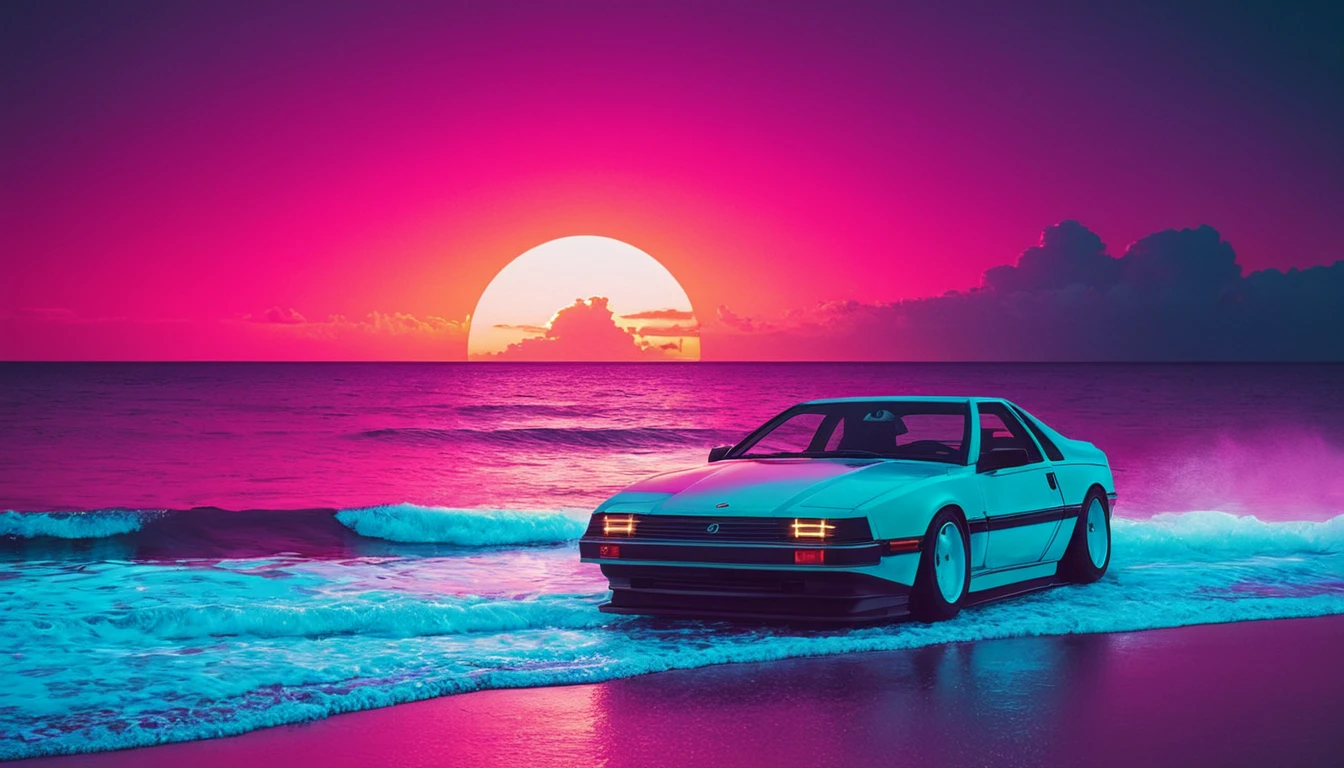 synthwave chill ,  80s,  miami vice, beach