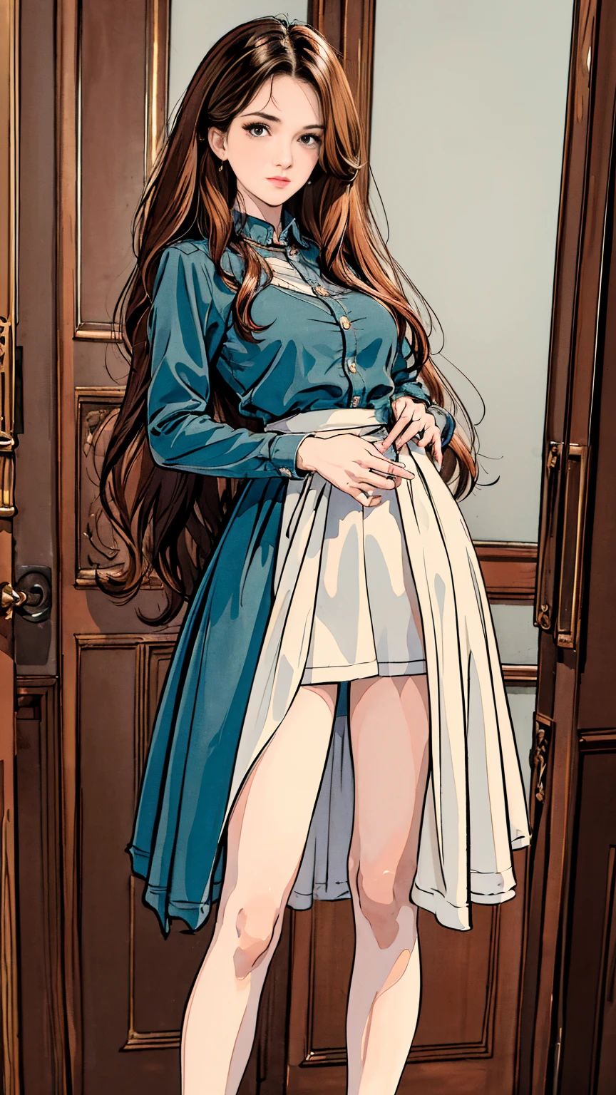 ((best quality,4K,height,Masterpiece:1.2)),((character concept art)), 1 female, Age 23, French origin. With your gentleness, Chestnut waves and striking hazel eyes., Claudine exudes an irresistible charm.. Exchange student from France, Claudine&#39;s humble upbringing only enhances her intriguing personality.. Her body language is just as charming. with her intelligence, Always full of confidence and sophistication.. ((She wore a white Oxford shirt., Denim jeans, and sneakers)). The simple colors of the outfit complement her unassuming personality.. Claudine is a truly altruistic person., Driven by the desire to make the world a better place. This is in stark contrast to her biological father&#39;s power-driven motivations.. ((complicated details)), Hands with exceptionally intricate details, The fingers are extremely detailed.(((ten inches))), (stand confidently), (Full display cabinet), (Show your whole body), (no logos on background), (no logo), ((plain background)), ((plain background)), (((blank background))).