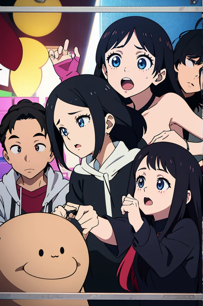 anime album cover, 1girl, kpop idol, black hair, cute
