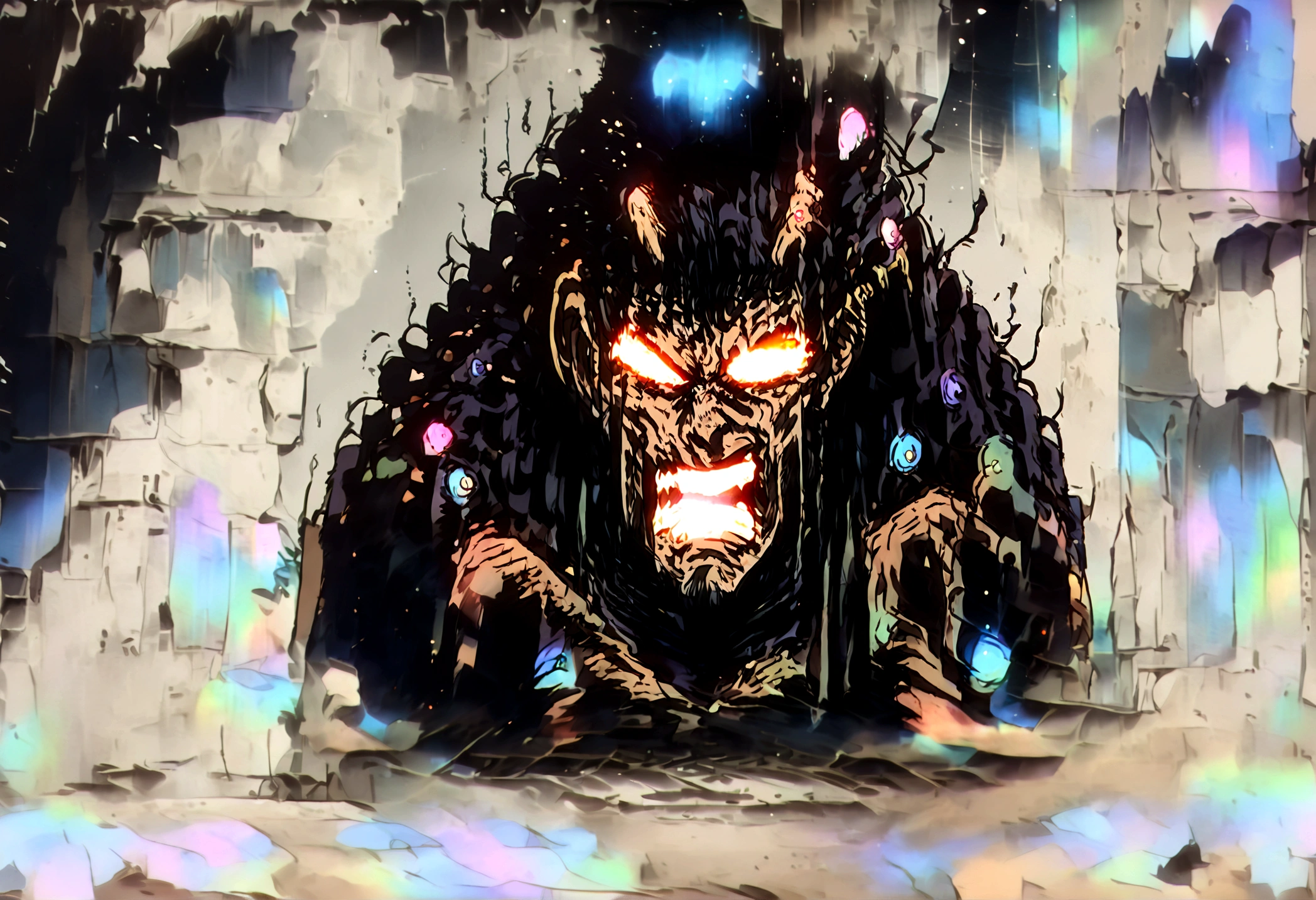 1man, masterpiece, best quality, detailed background, solo, full body, facial hair, muscular male, tight Super Hero Outfit, anger, yelling, furious supernatural power glowing, Space, Outer space, Vibrant Colorful planets, depth of field