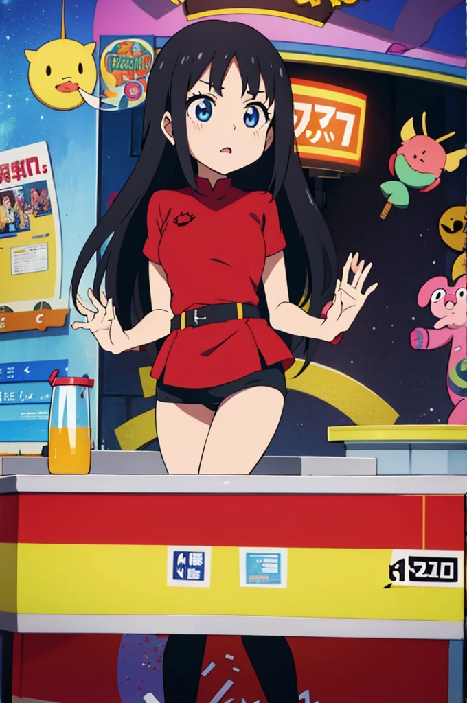 anime album cover, 1girl, kpop idol, black hair, cute