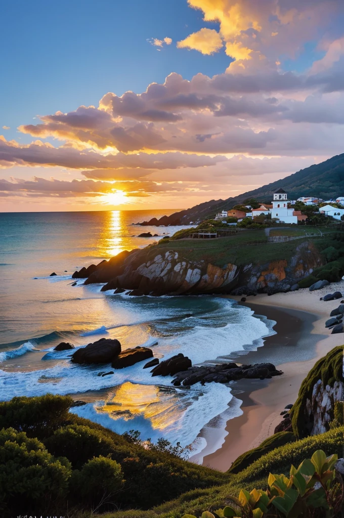 paisaje, beachfront, sunset, mar, cadeira de beachfront, people