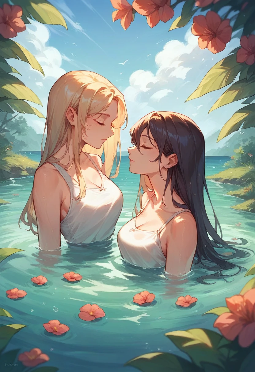 Girls playing in water, summer,beautiful,cool, romantic