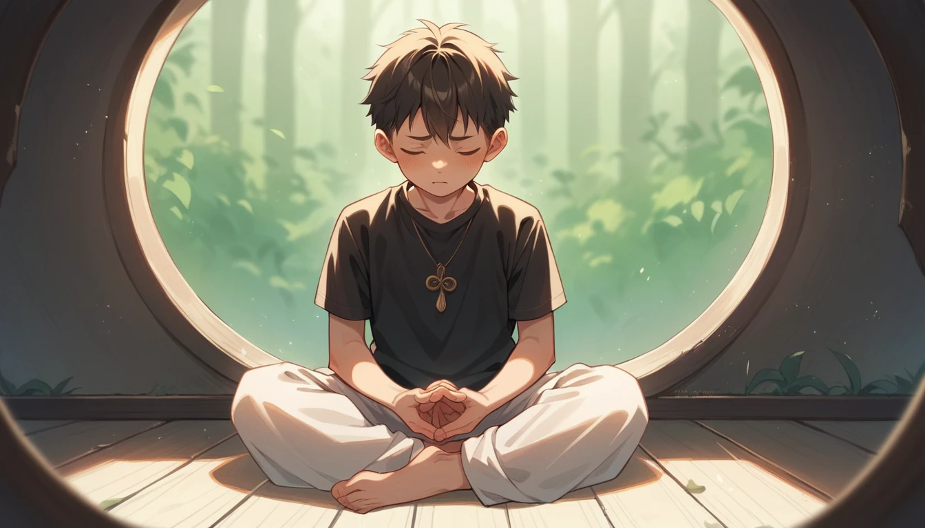 Young boy doing Music meditation mode