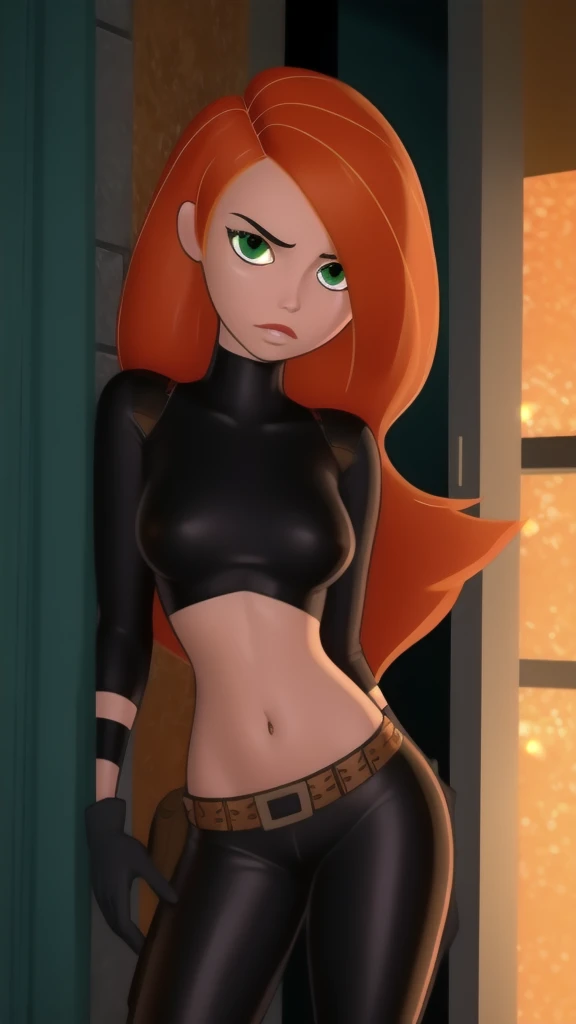 Best_QualityPos, RAW photo, intricate details, best quality, 8k uhd, soft lighting, 1girl, solo, green eyes, orange hair, long hair, black gloves , sexy body , hot