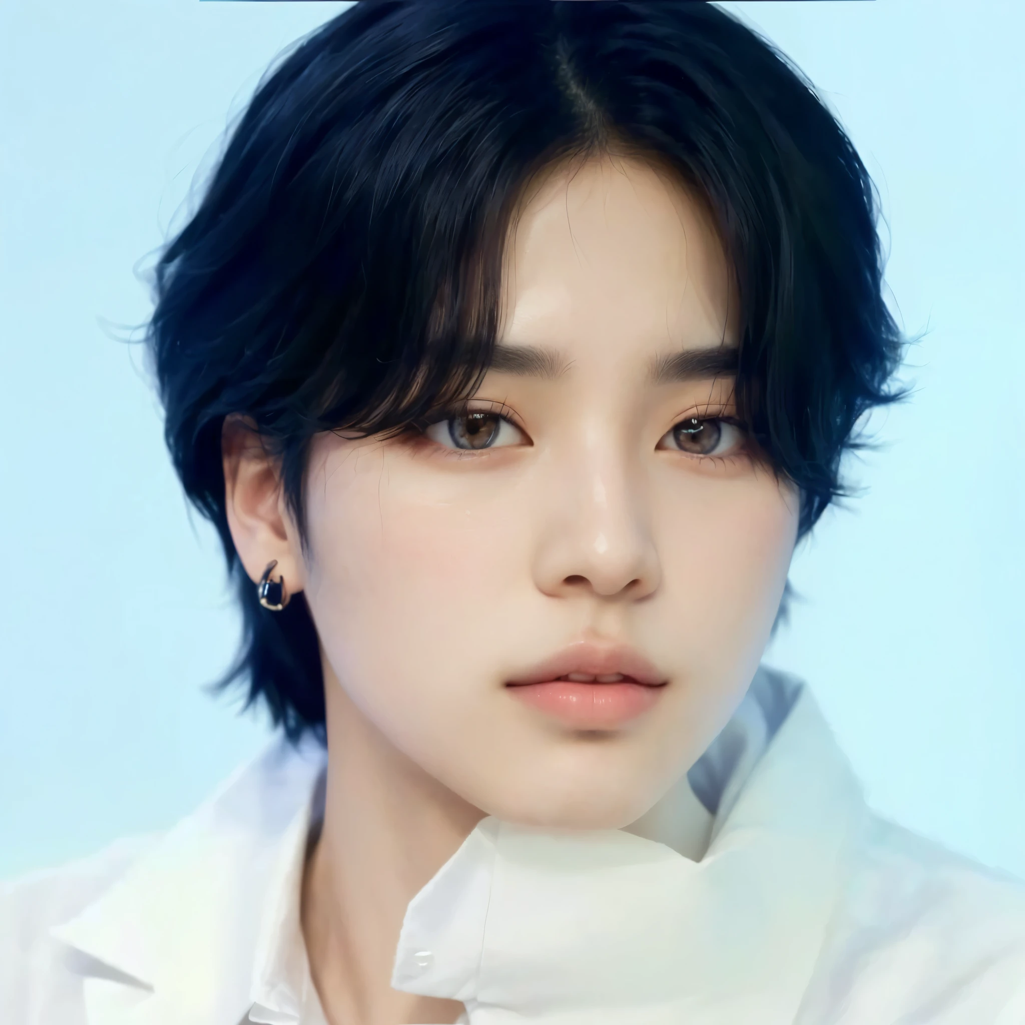 a close-up of a person wearing a white shirt and tie, Jimin\the full lips, Jimin, park Jimin, Jimin\the Greek nose, accurate Jimin face, Jimin\the right eyelid is swollen, Tae June Kim, jung jaehyun, hyung tae, Kim Doyoung, young pale angel, Jungkook, Hong Jun Hyung, profile picture with headshot