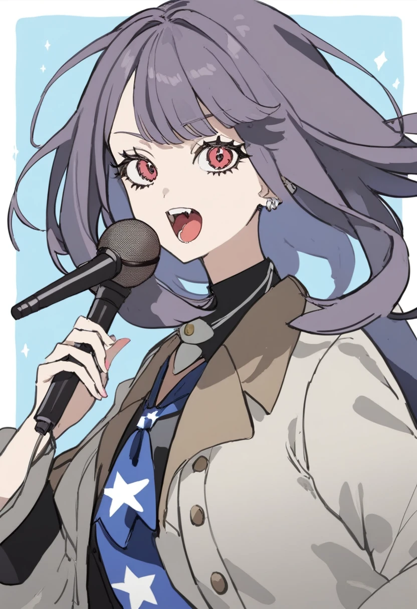 1girl, style:inu totemo,looking at viewer, singing, american shout