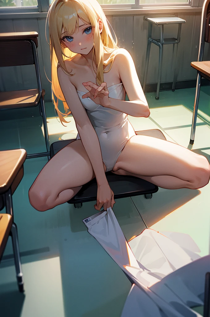 Best image quality, classroom, ""White underwear"", Completely naked, sit, Spread your legs, Rainfall, Blonde, ""woman"",