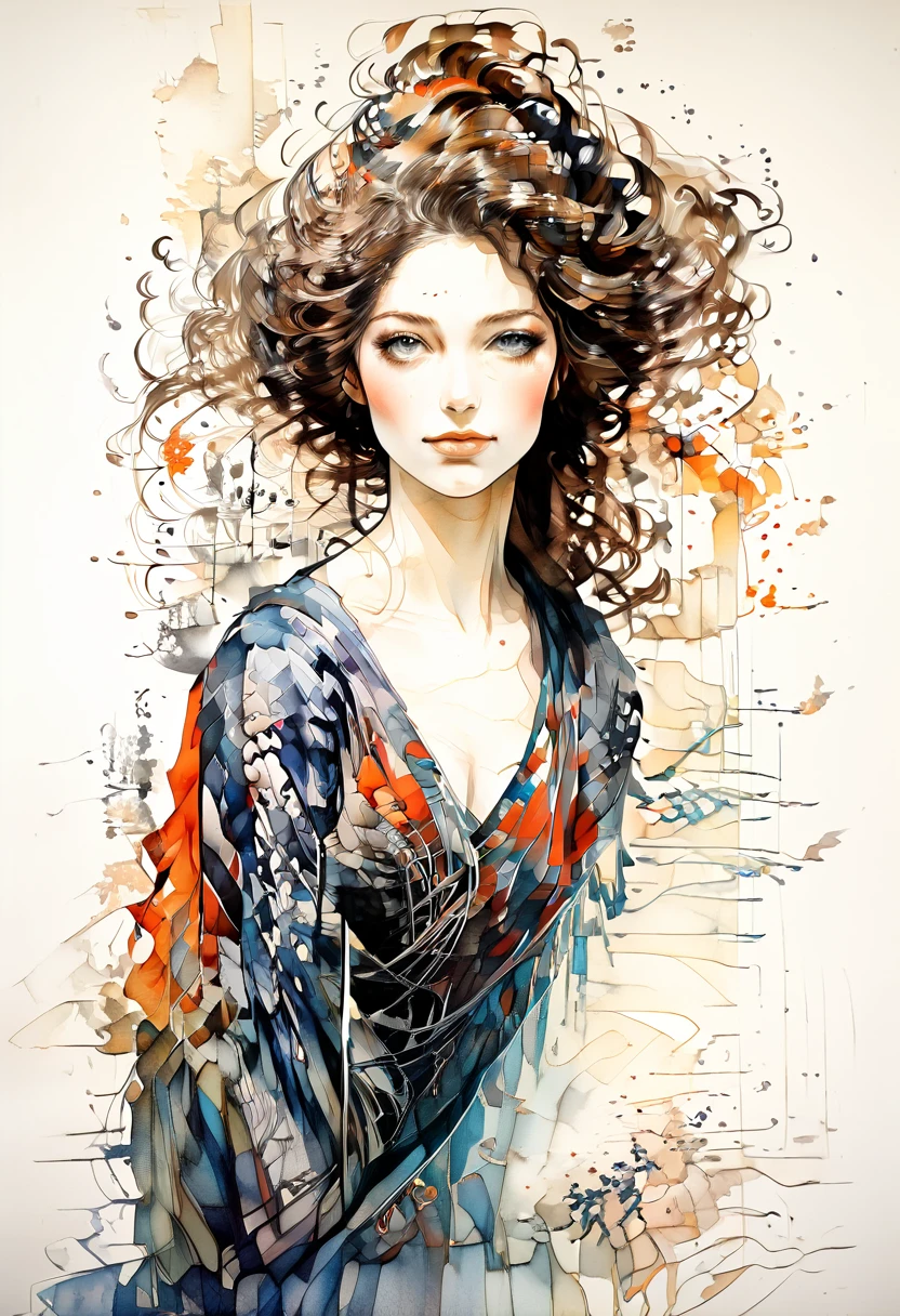 European woman face portrait, Long Curly Hair, blonde, Floral frame, Decorative panel, Artistic Abstraction, director: Alphonse Mucha, (masterpiece, Highest quality, High: 1.4), Circumstantial evidence, Intricate details, 4K, Splash color, Line art, Fibonacci, Alphonse Mucha風