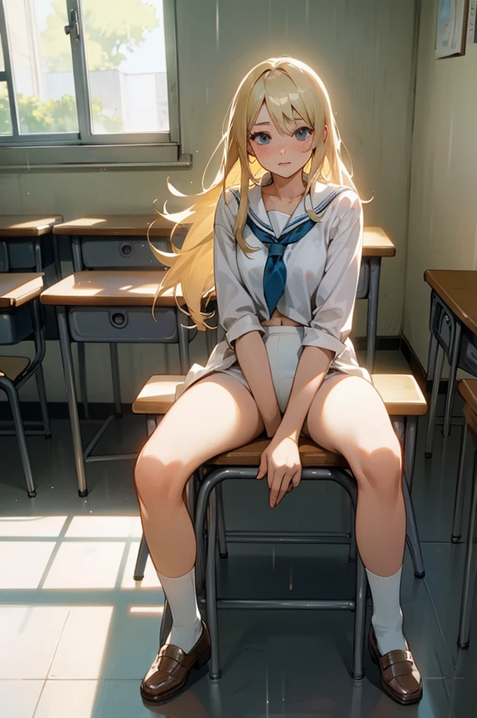 Best image quality, classroom, ""White underwear"", sit, Spread your legs, Rainfall, Blonde, ""woman"",