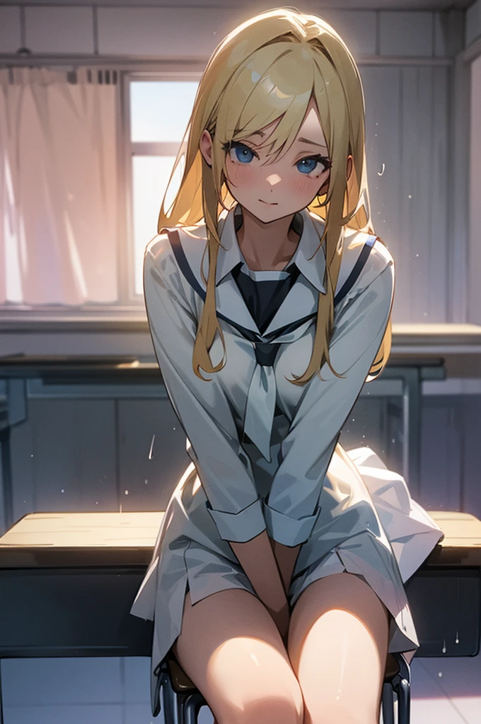 Best image quality, classroom, ""White underwear"", sit, Spread your legs, Rainfall, Blonde, ""woman"",
