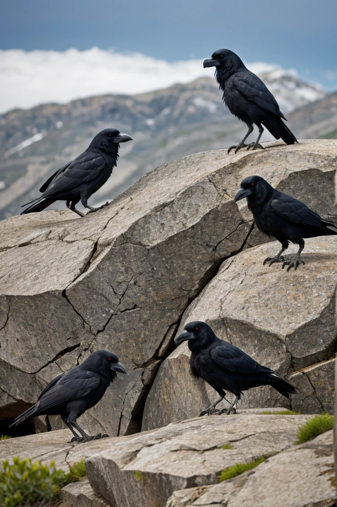 Four crows playing rock
