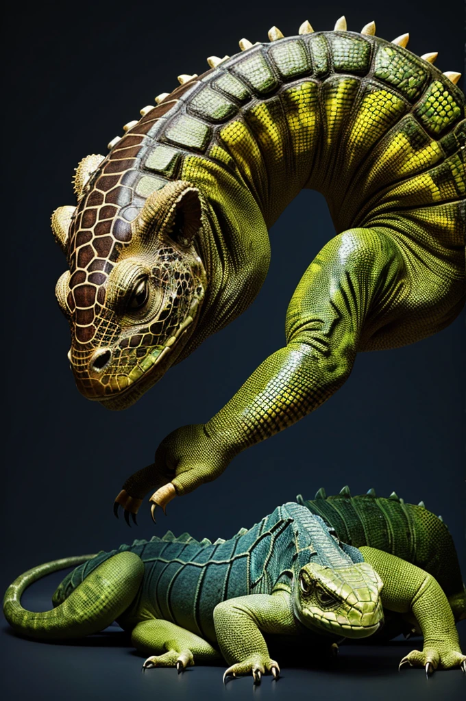 Generate an image of an animal that is a fusion between a mammal and a reptile 