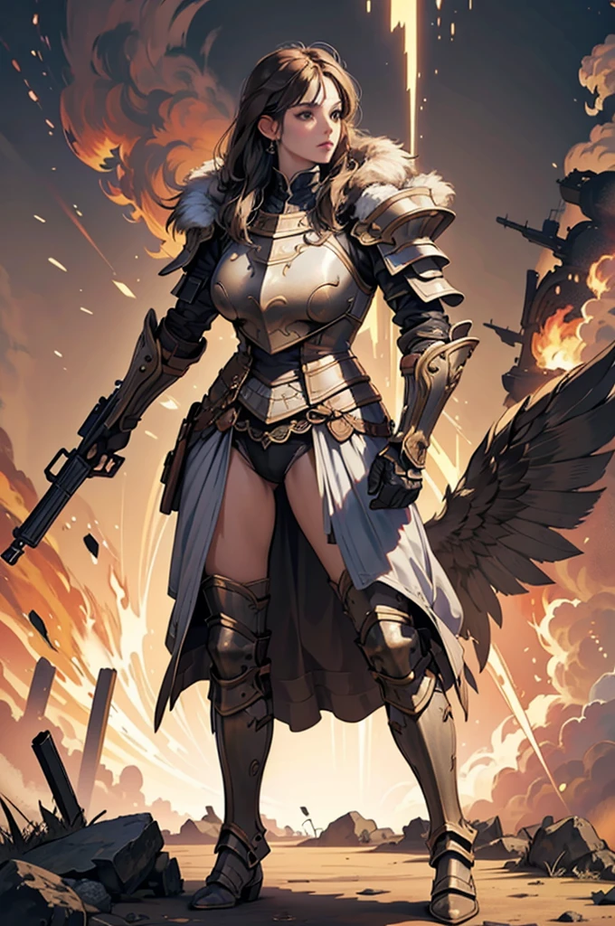 Game character standing drawing design,Disney animation,style of disney animation,an heavyknight,Quaint and heavy armor,Fur shoulders,Stout limbuscle explosions,Equipped with huge riding guns,Different layers overlay,Different angles,(Left view full body:1.4),solid color backdrop,clean backdrop,depth of fields,high light,Real light,Ray traching,OC renderer,UE5 renderer,Hyper-realistic,best qualtiy,8K,Works of masters,super-fine,Detailed pubic hair,Correct anatomy,
