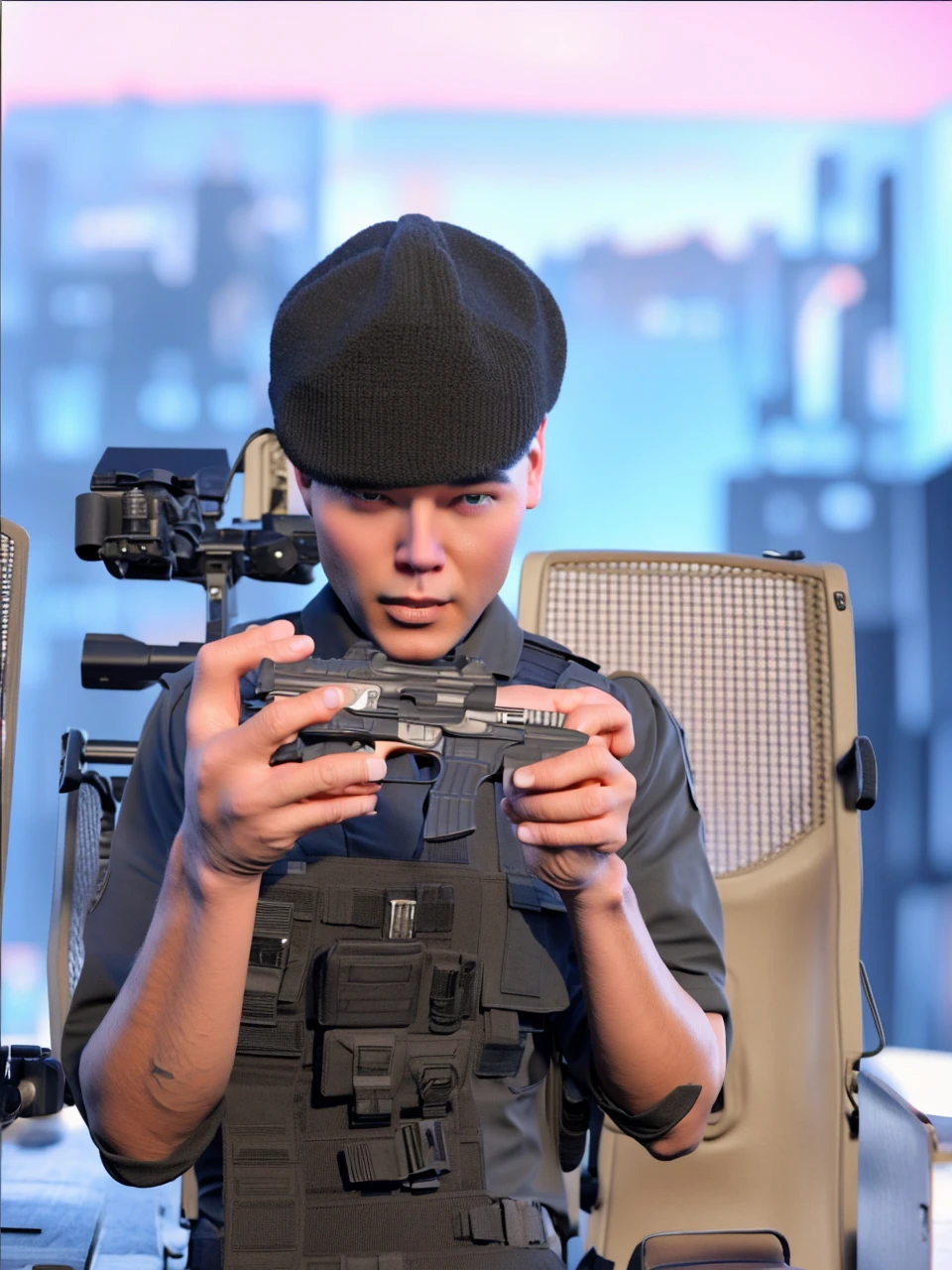 Special Forces emblem, First person shooter style, GH0st sits on the hill