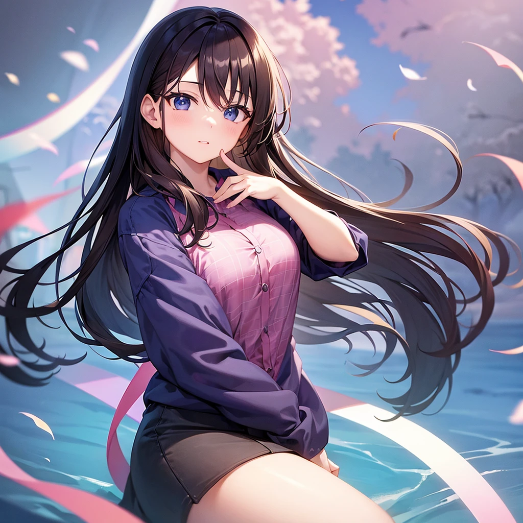 woman,Anime,NKB pattern shirt, ((I'm shaking.))