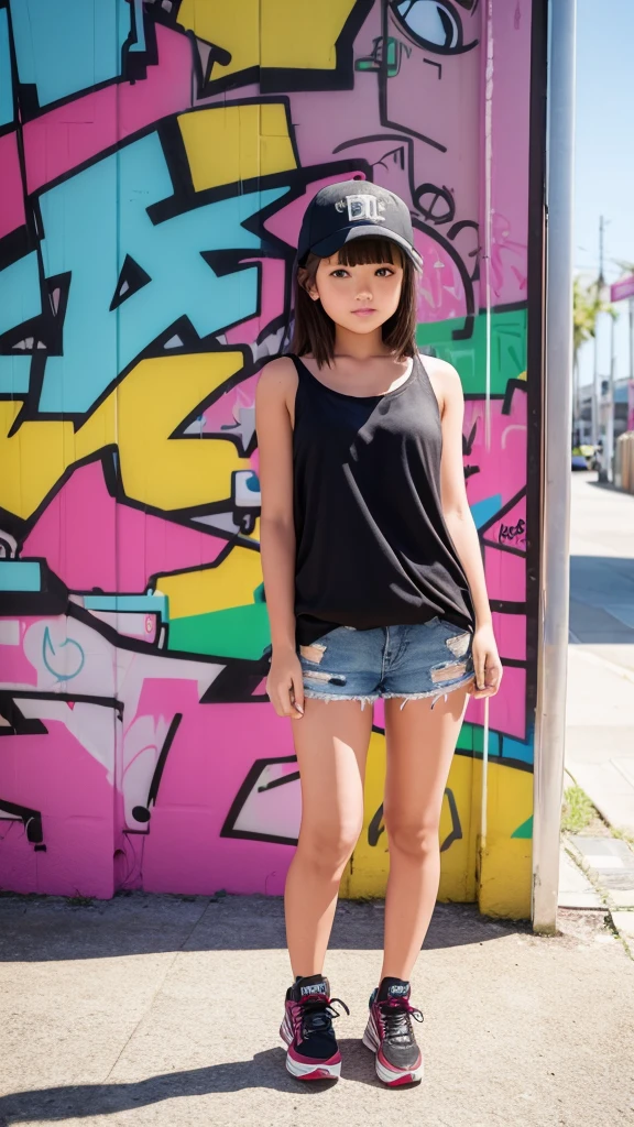 Graffiti wall Very cute girl hot pants