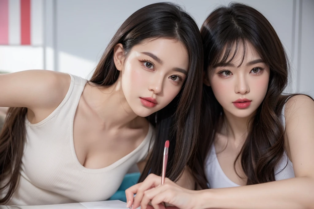 It's cool to use lip gloss to bring out the luster and color. When drawing a line, it's natural to apply lipstick first and then draw it gently as if you're applying liner of the same color.