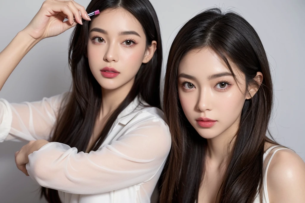 It's cool to use lip gloss to bring out the luster and color. When drawing a line, it's natural to apply lipstick first and then draw it gently as if you're applying liner of the same color.