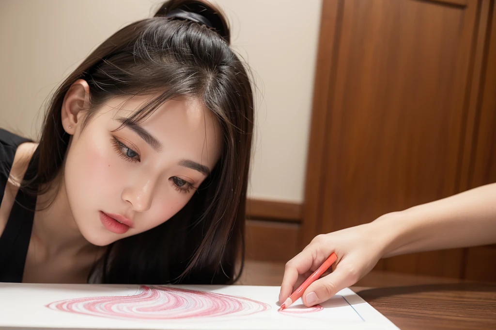 It's cool to use lip gloss to bring out the luster and color. When drawing a line, it's natural to apply lipstick first and then draw it gently as if you're applying liner of the same color.