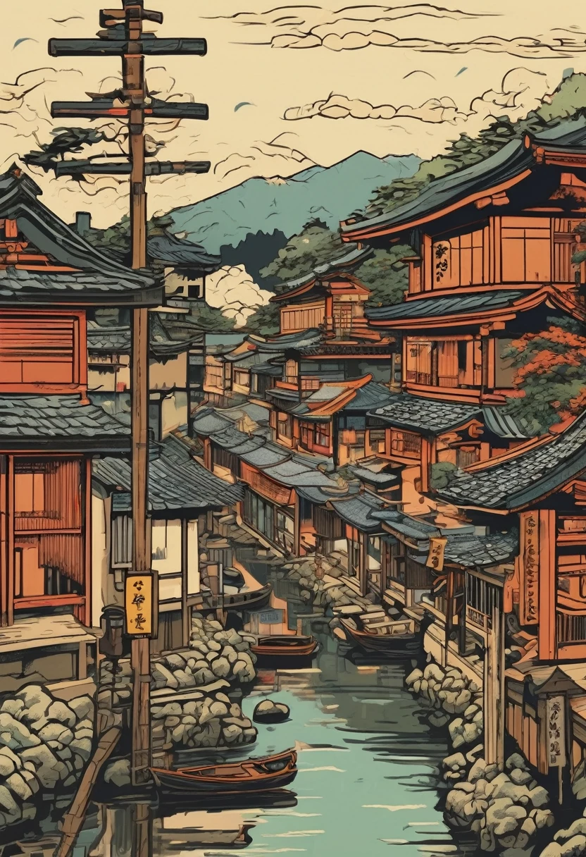 Everyday Scenes in Japan、Ukiyo-e style、high resolution