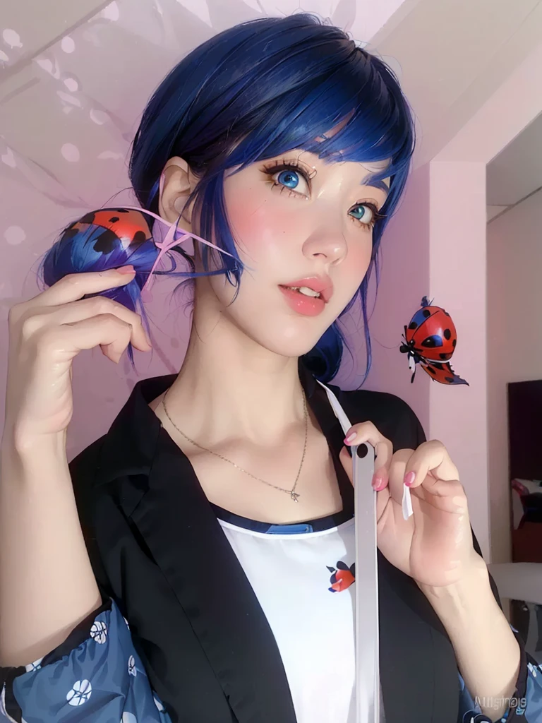 1girl, solo, masterpiece, a beautiful woman, 20-year-old woman, intricate details, realistic, blurry background, focus,
lighting, cinematic,
closeup, detailed eyes,
shiny hair, shiny, shiny skin, shiny clothes,
blue hair, cat ears, blue eyes,
black skirt, white shirt, red tie,
tattoos, freckles, butterflies, roses
<lora:DI_belle_delphine_sdxl_v1:1> Belle Delphine